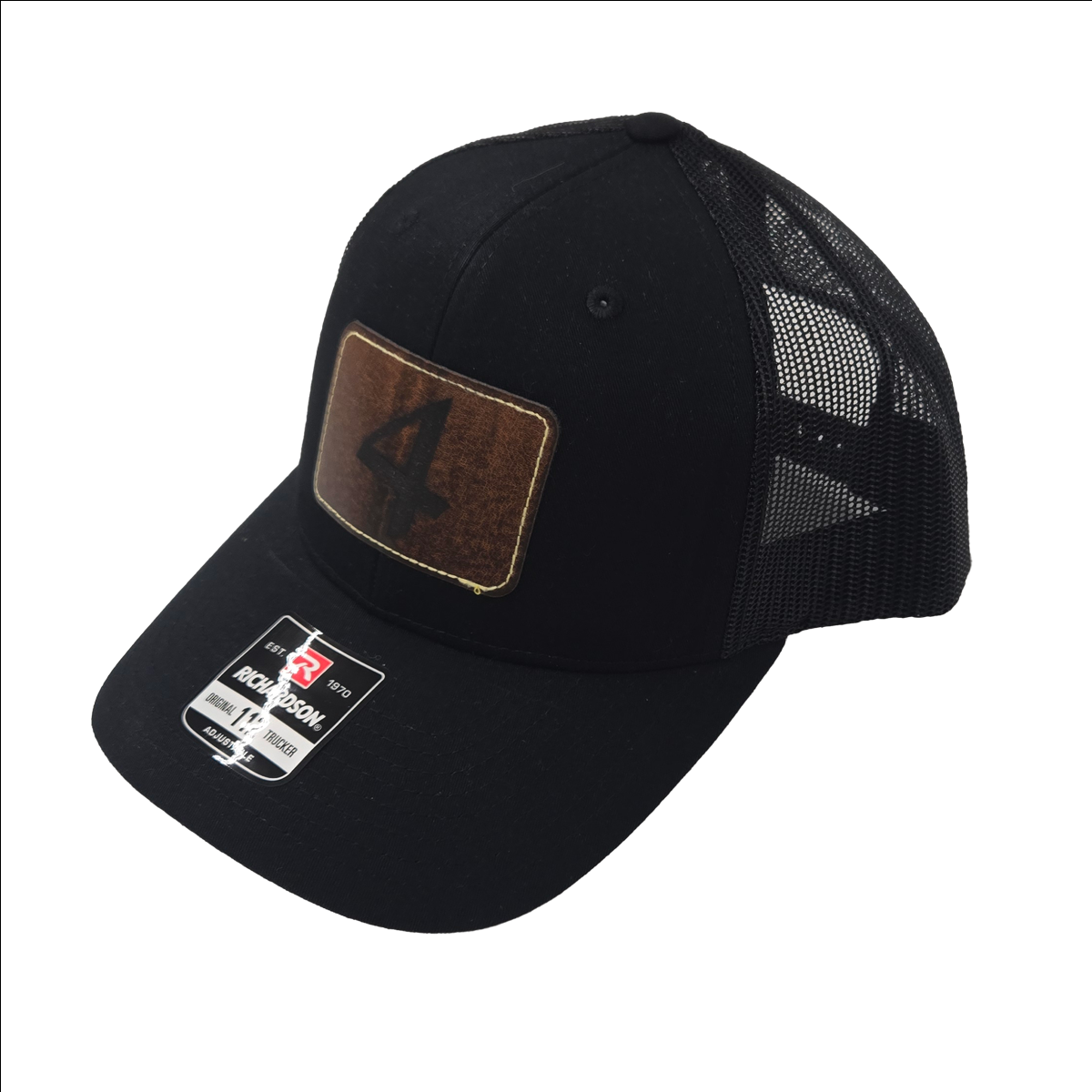 Snapback Trucker Cap With Leather 4M Logo - Black